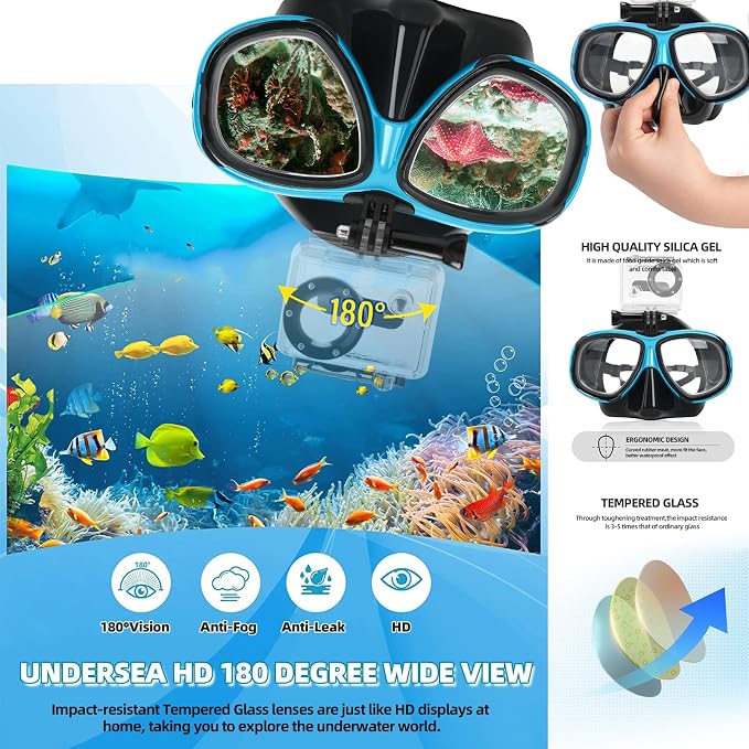 Nearsighted Snorkeling Gear for Adults Youth, Professional Full Dry Top Silicone Snorkel Set, Anti-Fog Scuba Diving Mask with Adjustable Strap