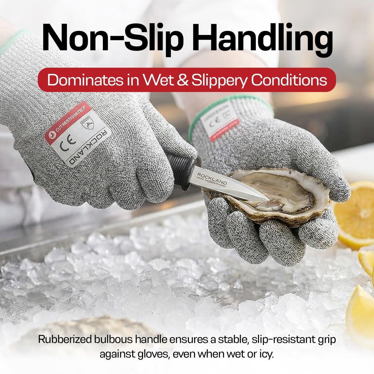 Rockland Guard Oyster Shucking Knife 2-Pack - 3.5” Heavy Duty 420 Stainless Steel Shucker Set for Clams & Shellfish - Non-Slip Ergonomic Handle Seafood Tools, Set of 2