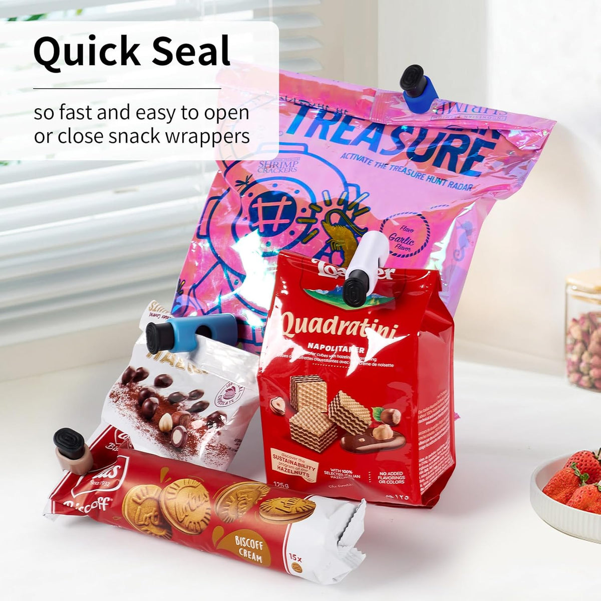 10 Pack Squeeze and Lock Bread Bag Clips, Reusable, Sturdy Plastic, Easy to Use, 5 Colors