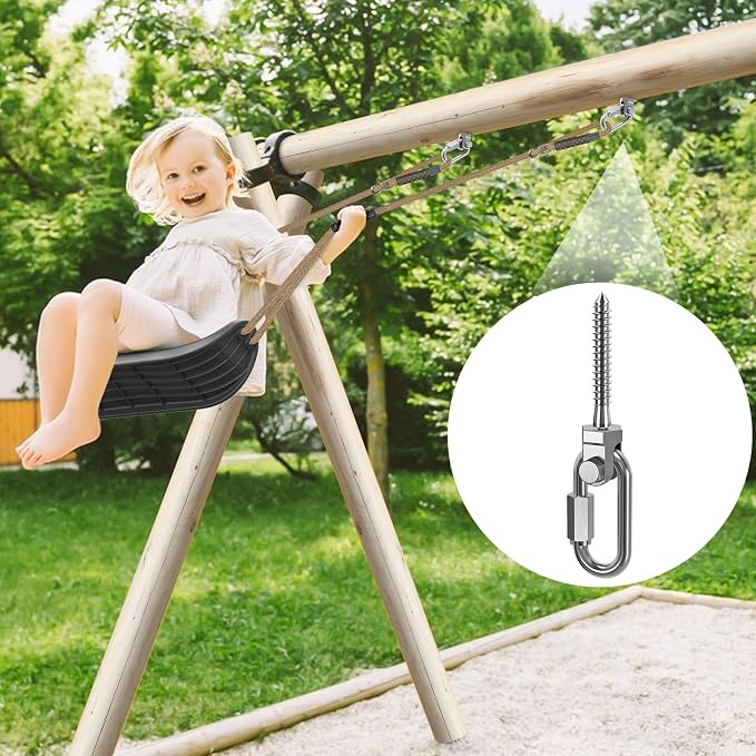 SELEWARE Heavy Duty 304 Stainless Steel Swing Hangers Set of 6, 180° Rotation Porch Swing Hardware for Playground, Yoga Hammock, Punching Bag & Outdoor Swing Sets