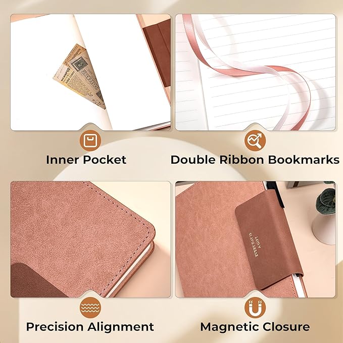 Leather Journal for Men 320 Pages B5 Large Journaling Notebooks with 100 GSM Thick Paper Journals for Writing Notebook for Men & Women with Buckle Closure Work Diary, 7.28" x 10.23", Pink