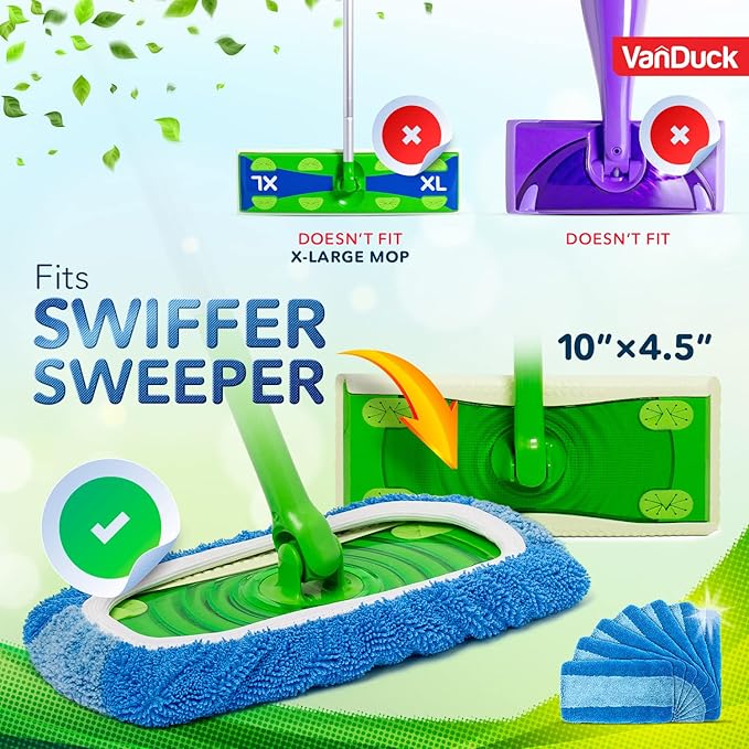 VanDuck Reusable Pet Heavy Duty Mop Pads Compatible with Swiffer Sweeper (6-Pack) - Washable Microfiber Mop Pads for Wet & Dry Use - All Purpose Floor Mopping and Cleaning Product