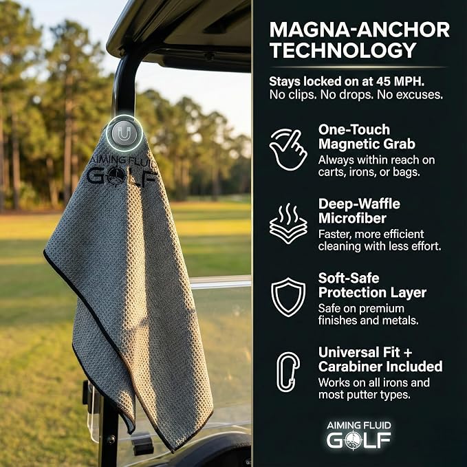 Magnetic Towel Club Glove Gear - 3 Stage Cleaning System- Microfiber Rag with Magnet for Golfcart Bags for Men and Women Augusta Green, 16" x 40" The 40