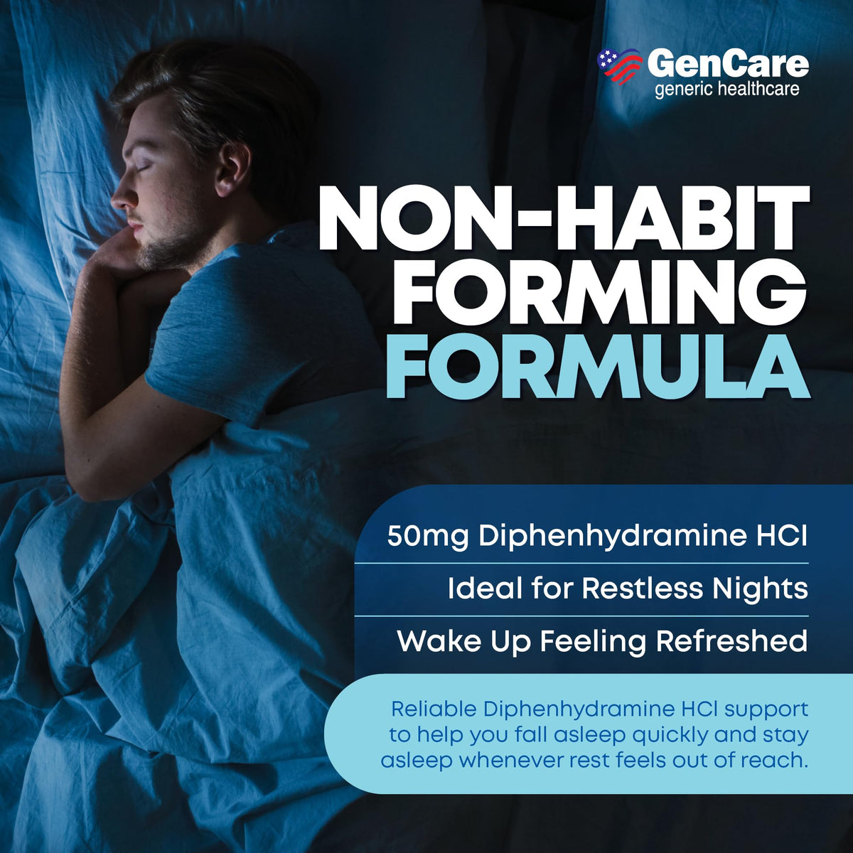 GenCare Maximum Strength Nighttime Sleep Aid Supplement for Adults Deep Sleep Pills with Diphenhydramine HCl 50mg to Fall Asleep Faster- Strong Non-Habit Forming PM Sleeping Relief [96 Softgels]