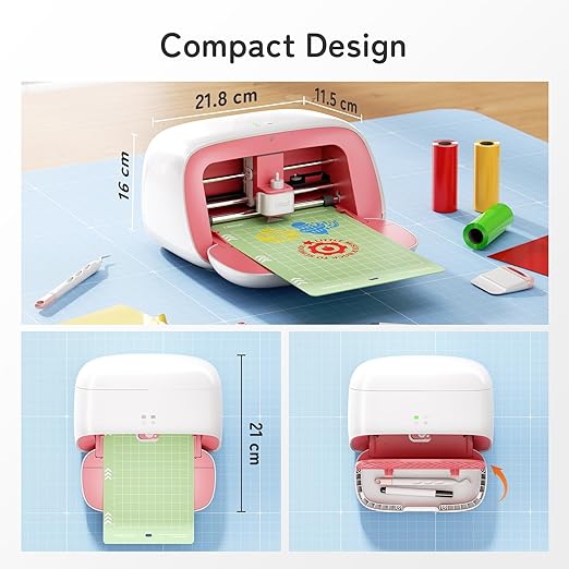 S501 Vinyl Cutter Machine with Built-in Storage, Die Cutting Machine of Multi Material Vinyl, HTV, Cardstock, Paper, Includes Cutting Mat, Black Pen, Weeding Tool, Pink