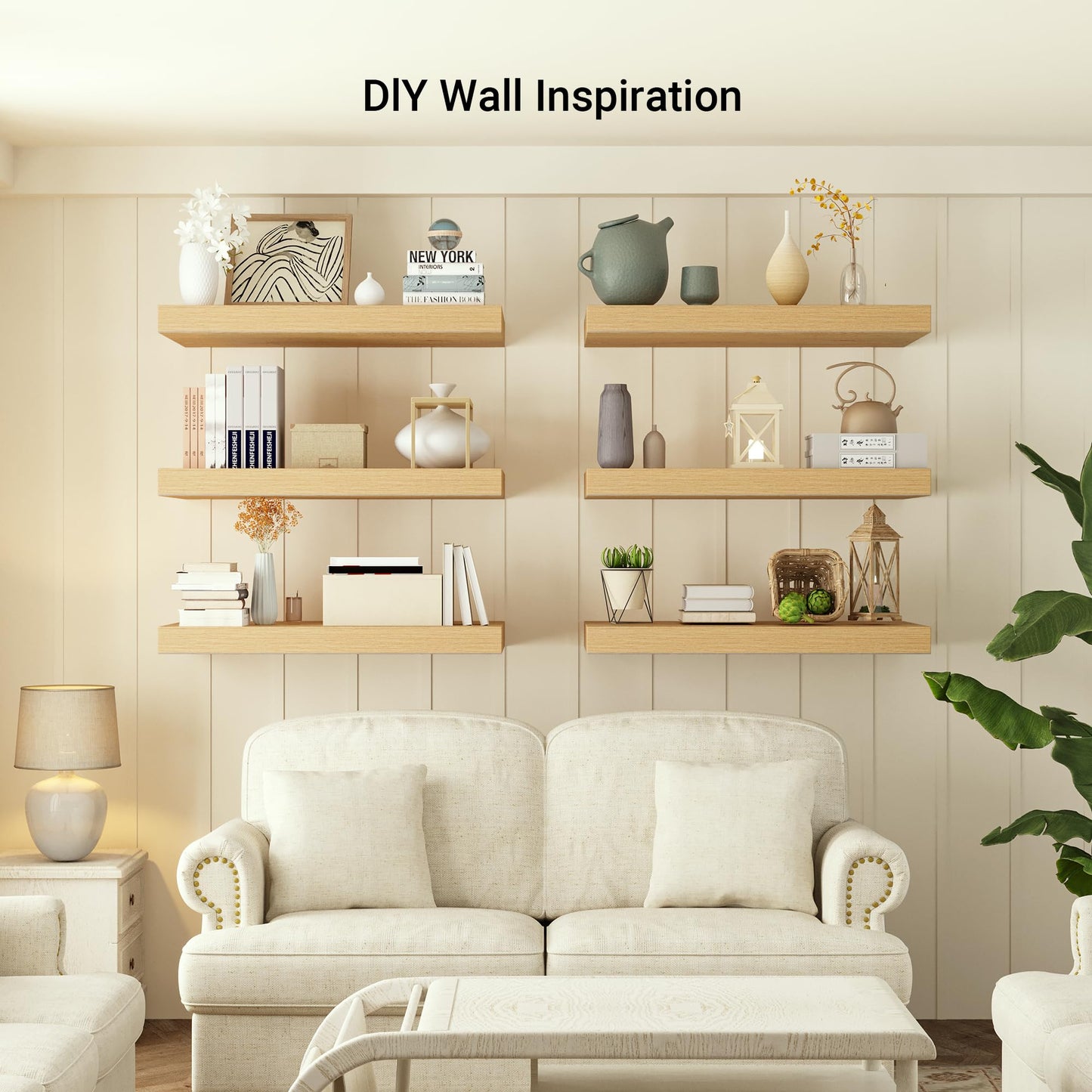 Heimlove 12" Deep Floating Shelves, 36 x 12 Inch Wall Mounted Long Floating Shelf with Invisible Brackets, for Home Decor, Bedroom, Kitchen, Living Room, Bathroom - 1 Pack, Oak