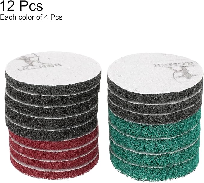 HARFINGTON 4pcs Scrubber Scouring Pads 180 400 800 1200 Grits 4 Inch Drill Power Brush Hoop and Loop Surface Conditioning Disc Drill Scuffing Disc Scrub Pads for Kitchen Cleaning, 4 Colors