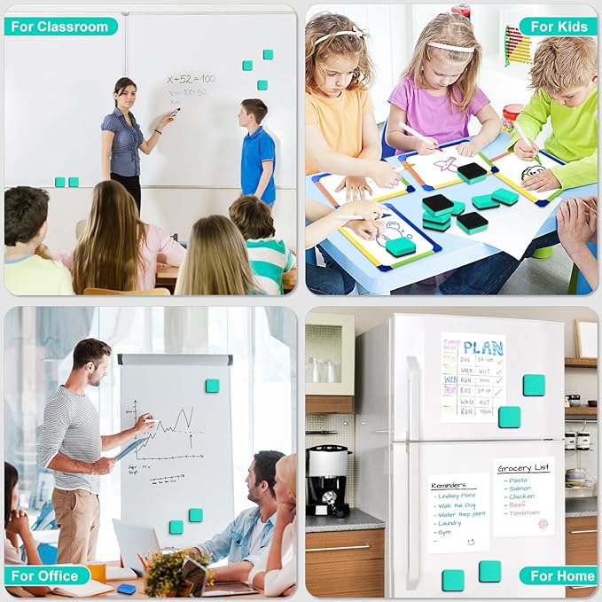 96 Pack Dry Erase Erasers, Mini Magnetic Dry Erase Eraser Bulk, Square Green White Board Dry Erasers, Ideal Chalkboard Cleansers, Perfect for Kids Classroom, Home and Office (1.97 x 1.97 Inch)