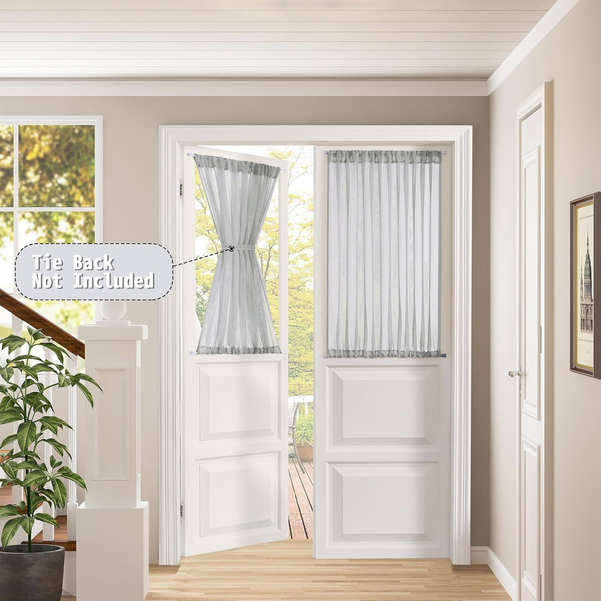 Tollpiz Sheer Door Curtains Closet Linen Textured Curtain Sheers Doorway Light Filtering Voile French Door Rod Pocket Curtains Patio Glass Door, 54 x 63 inches Long, Silver Grey, Set of 1 Panel