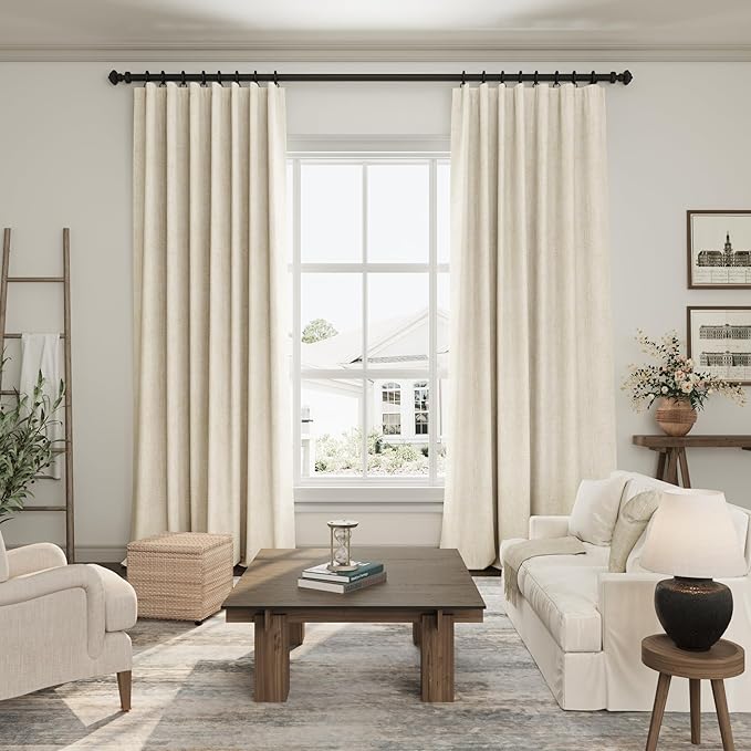 Beige Blackout Linen Curtains 94 inch Length 2 Panels for Living Room Oatmeal Pinch Pleated Black Out Drapes Farmhouse Rustic Room Darkening Total Blackout Window Curtain Bedroom 94 inches Long