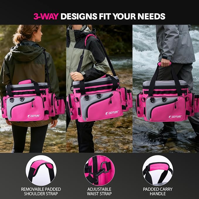 Goture Pink Fishing Rod and Reel Combos with Cooler Tackle Bag, 6FT-9FT Telescopic Fishing Pole with Spinning Reel,4 3600 Trays,Lures,Pliers,Travel Full Kit for Freshwater Saltwater, Women/Beginners
