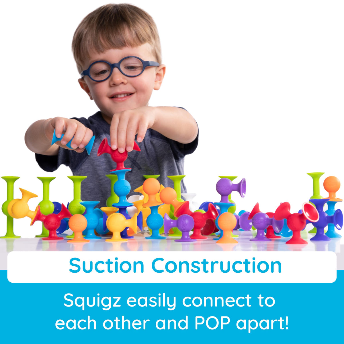 Fat Brain Toys Squigz Starter Set, 24 Piece Suction Bath Toys, Sensory Toys for Kids 3 and Up