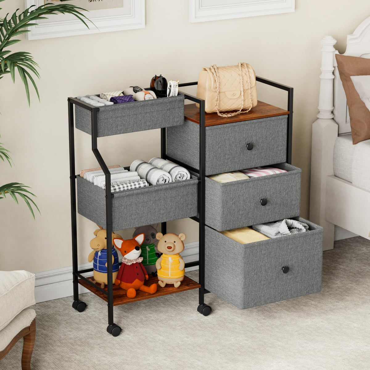 Modanais Baby Diaper Caddy Organizer and Storage - 3 Tier Rolling Cart with Dividers and Drawers, Easy To Assemble, Mobile Utility Cart with Wheels for Nursery, Bedroom, Changing Table & Crib