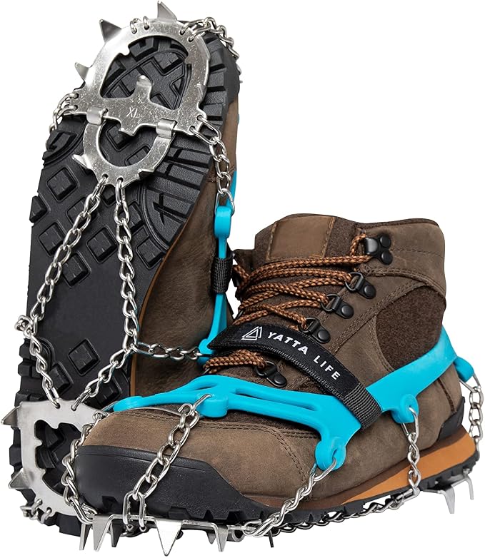 Hiking Spikes for Boots - Anti-Slip Stainless Steel Crampons Ice Cleats Snow Spikes for Shoes Climbing, Hiking, Running, Mount with Men and Women