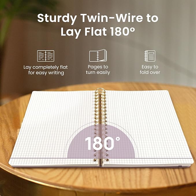 Spiral Graph Paper Notebook Journal for Work, 300 Pages, Thick B5 (7.1"x10") Grid Journals for Women & Writing, Hardcover Notebook for Note Taking, Perfect for Work School Note Taking Business, Purple