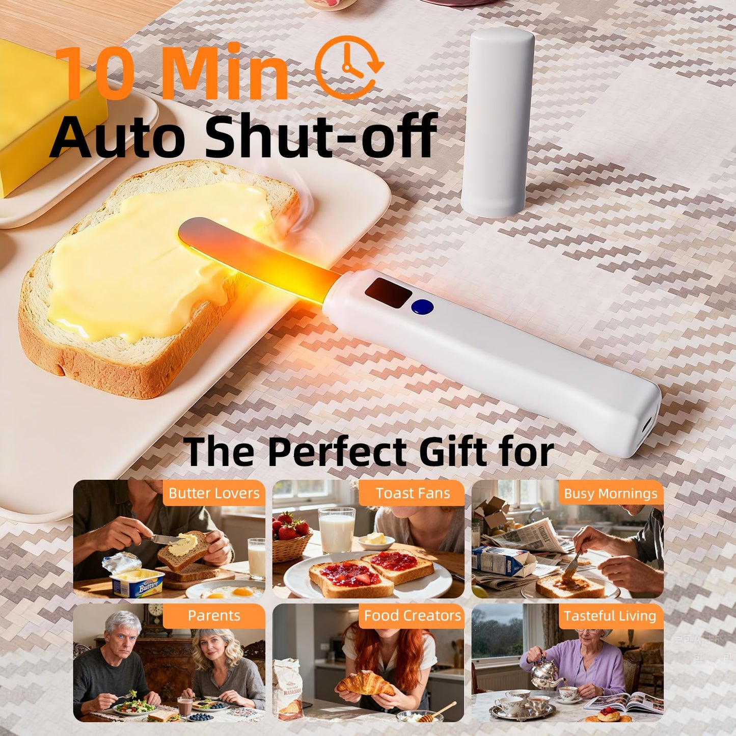 Rechargeable Heating Butter Knife Spreader,Adjustable Heat (131℉/158℉),Electric,Cordless,Heats up in 5 Seconds,Nonstick Stainless Steel Blade,Can Quickly Melt Cold Hard Butter and Coconut Oil,Cheese
