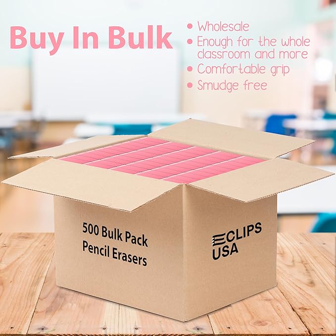Erasers Bulk, 500 Pink Erasers for School, School Supplies for Kids