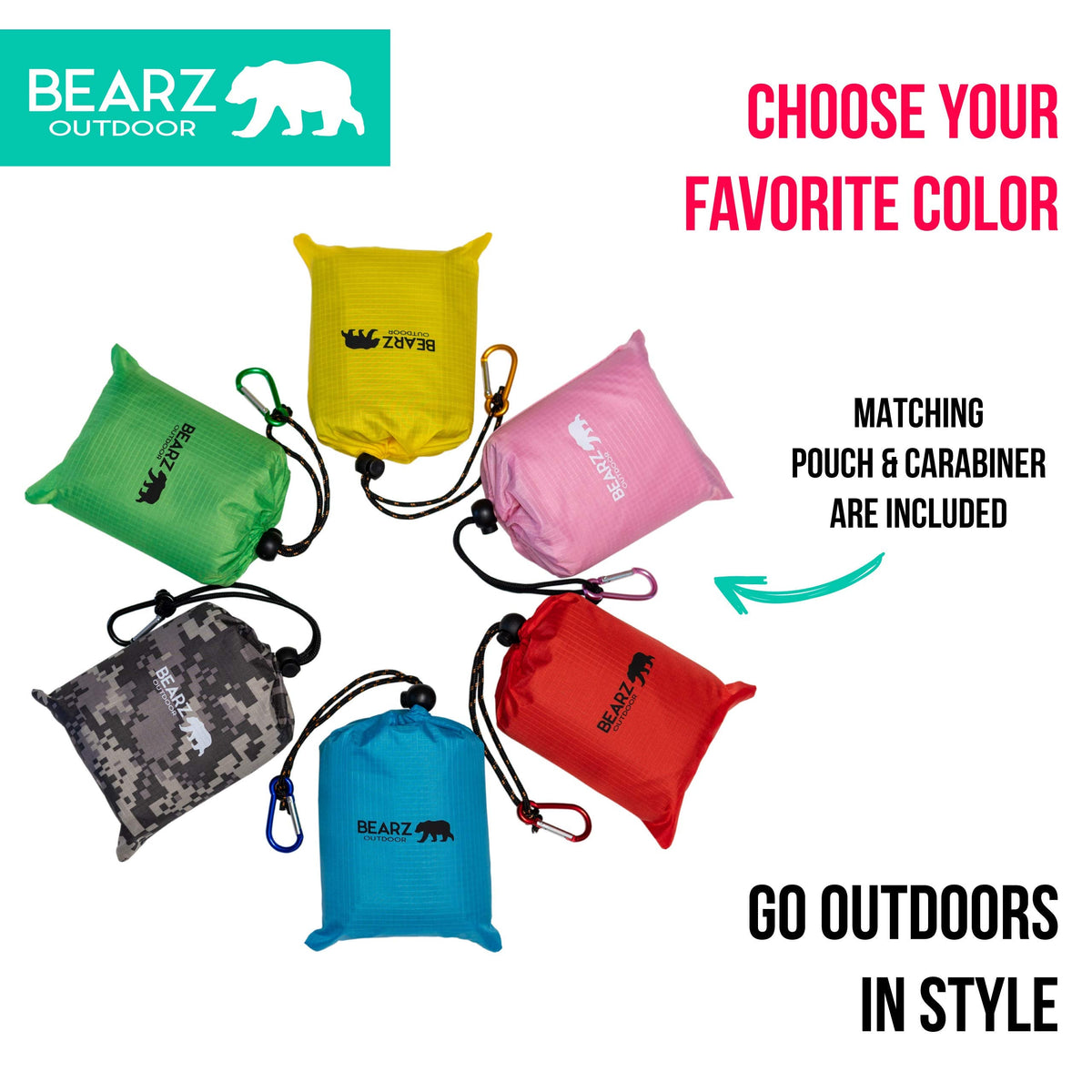 BEARZ Outdoor Pocket Blanket - Beach Blanket Waterproof Sandproof, Picnic Blankets Waterproof Foldable, Lightweight & Compact for Hiking, Camping, Travel, Festival Accessories (Blue)