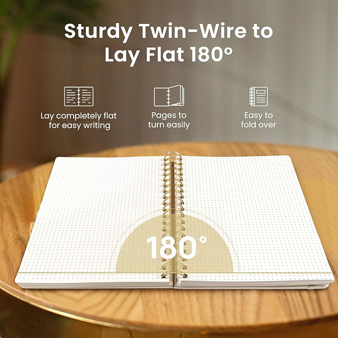 Spiral Dotted Notebook Journal for Work, 300 Pages, Thick B5 (7.1"x10") Bullet Dotted Journal for Women & Writing, Hardcover Notebook for Note Taking, Perfect for Work School Note Taking Business, Grey Beige