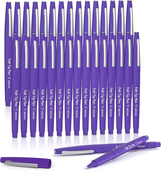 Lelix Felt Tip Pens, 30 Purple Pack, 0.7mm Medium Point, Felt Tip Markers Pens for Journaling, Writing, Note Taking, Planner, Perfect for School Office and Art Supplies