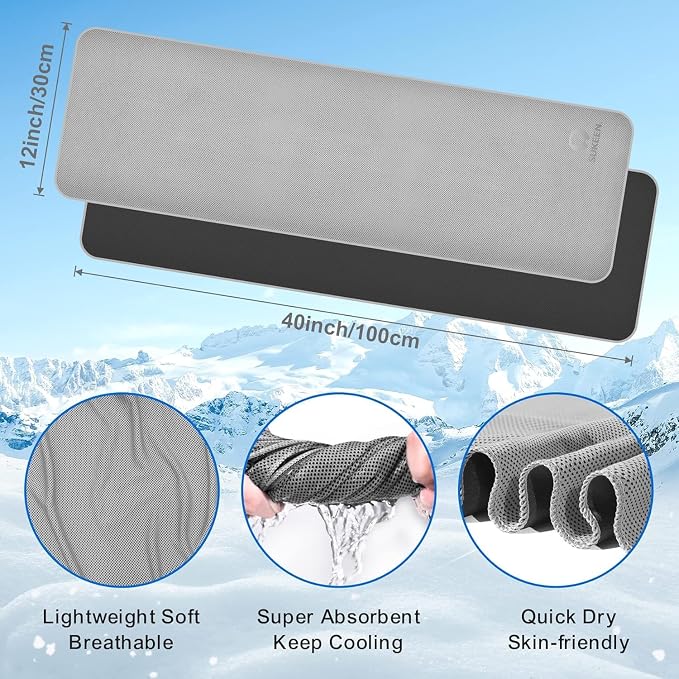 Sukeen Cooling Towel 20 Pack (40"x12") Ice Towel,Bulk Breathable Chilly Twoles,Microfiber Towel for Neck Face for Yoga,Sport,Running,Gym,Workout,Camping,Fitness,Travel & More Activities, Gray