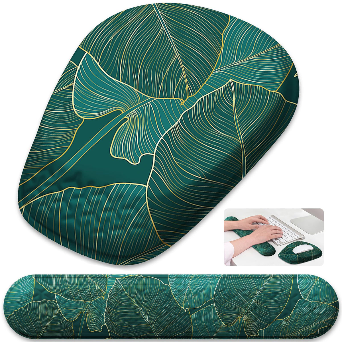 Laokiiy Mouse Pad with Wrist Rest, Comfortable Memory Foam Wrist Rest for Computer Keyboard, Ergonomic Mouse Pad Set for Easy Typing & Pain Relief for Office & Home, Green