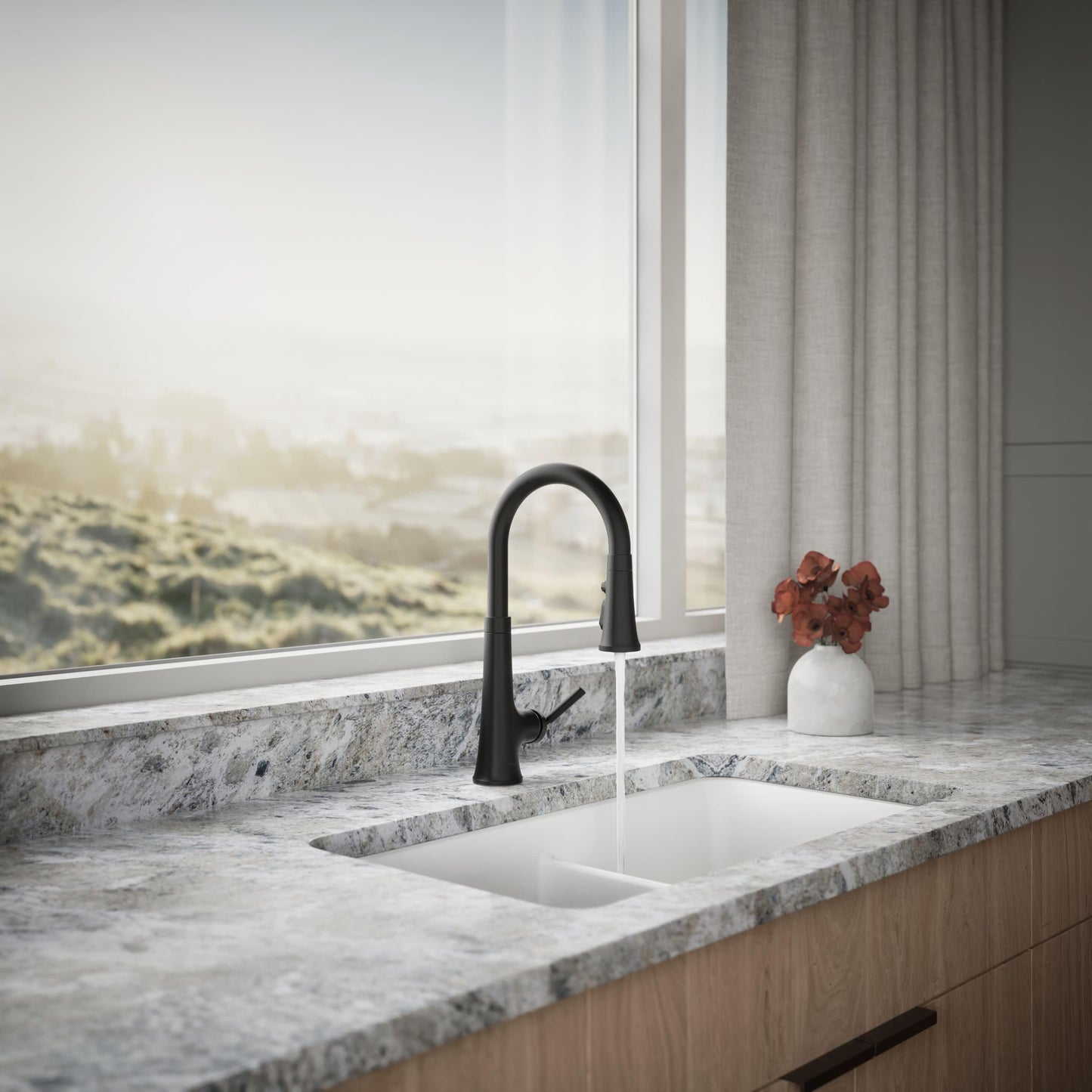 Kohler 23764-BL Tone Pull Down Kitchen Faucet, Kitchen Sink Faucets with Pull Down Sprayer, Matte Black