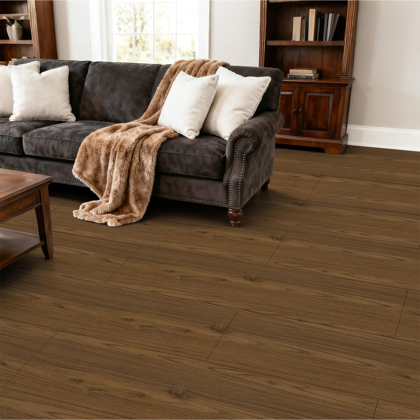 Peel and Stick Floor Tile - Wood Vinyl Flooring Roll Waterproof for Kitchen and Bathroom - 11.8in X 137.8in Self Adhesive Floor Tiles Removable