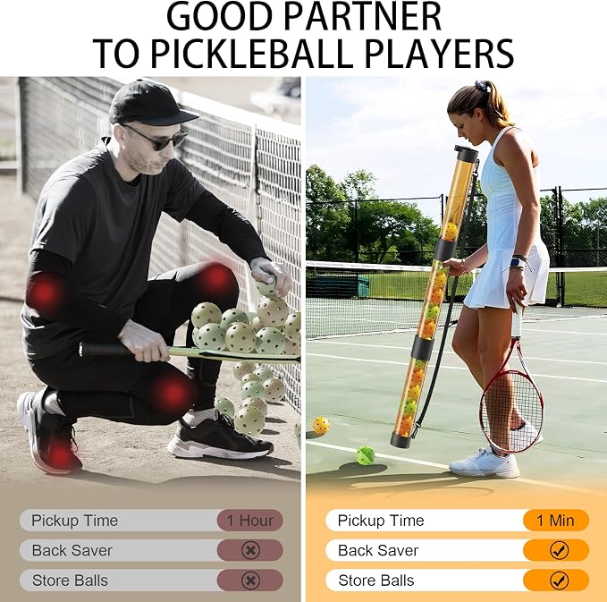 17 Balls Pickleball Ball Retriever & Ball Holder Storage with Strap, Back Saver for Pickleball Accessories, Quick for Pickleball Tube Ball Pickup