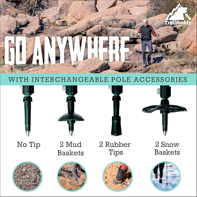 TrailBuddy Trekking Poles – Lightweight 7075 Aluminum Hiking Poles for Women, Men & Seniors – Collapsible Walking Sticks for Travel, Trails & Balance