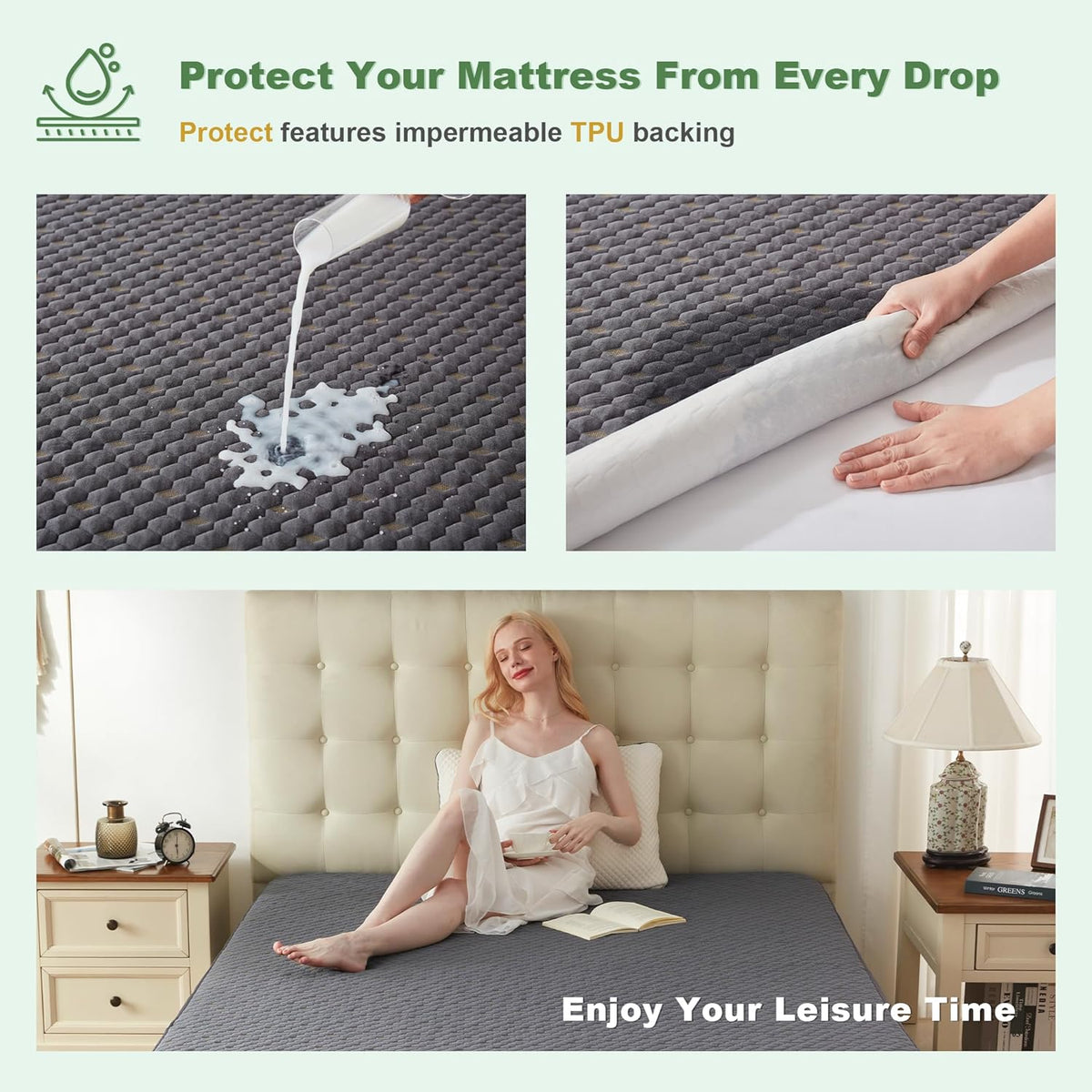 Waterproof Mattress Protector, Full Size Mattress Pad Fitted 6-15" Deep Pocket, 3D Air Fabric Double Bed Mattress Cover Noiseless Washable for College Dorm(Carbon Gray)