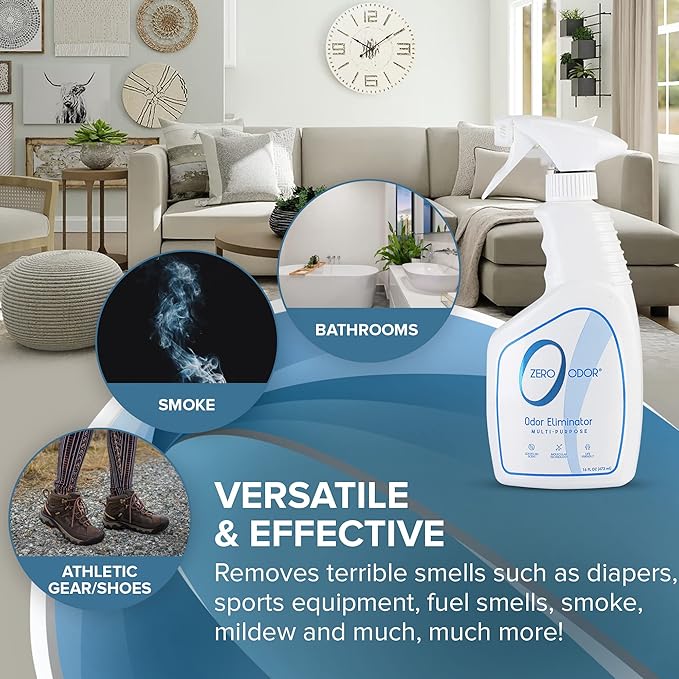 Zero Odor - Multi-Purpose Strong Odor Eliminator for Home, Office, Car, Bathroom, Hotel, Room Deodorizer, and Odor Neutralizer, 16oz