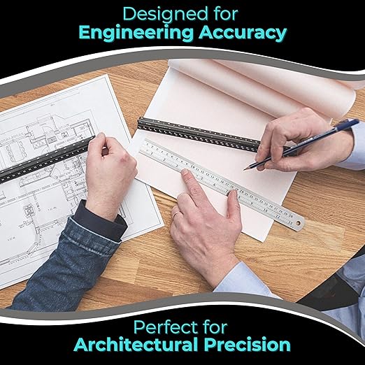 NOKKO Metal Ruler 12 Inch - Pack of 10 - Measuring Set of 12-Inch / 30 cm Stainless Steel Rulers with Imperial & Metric Measurements & Conversion Table - Metal Straight Edge Ruler for Cutting