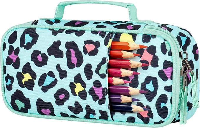 Choco Mocha Cheetah Pencil Case for Girls, Soft Pencil Case Kids Pencils Pouch for Kindergarten Girls, Green