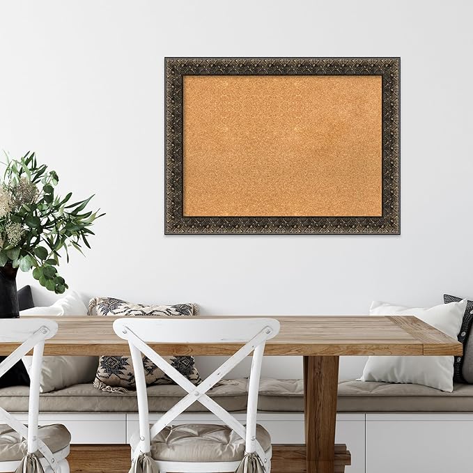 Amanti Art Natural Cork Board for Wall, 25x33 Vision Board with Black Wood Frame, Medium Corkboard Office Decor for Home Organization, Traditional Corkboard Pinboard to display items for home
