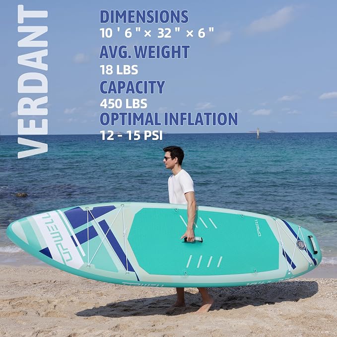 UPWELL 11’6”/11'2”/11'/10'8”/10'6”/10'2” Inflatable Stand Up Paddle Board with sup Accessories Including Backpack, Repairing Kits, Non-Slip Deck, Leash, 3 Fins, Paddle and Hand Pump