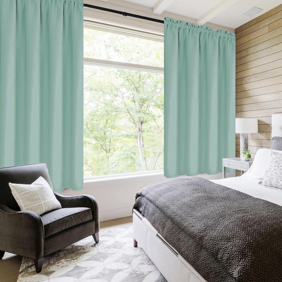 DWCN Blackout Curtains for Living Room Thermal Insulated, Energy Saving & Noise Reducing Bedroom Curtains, Sage Green, W 38x L 54 Inch, Set of 2 Rod Pocket Curtain Panels