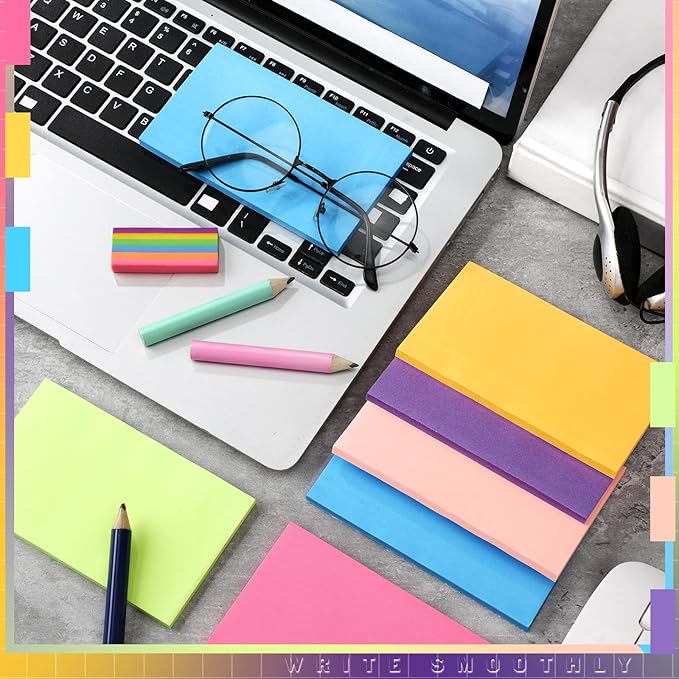 Kajaia 24 Pads Full Adhesive Sticky Notes Colorful Sticky Notes Adhesive Memo Self Stick Pads Easy to Post for Office Home School Meetings Supplies 6 Pastel Colors 80 Sheets/pad(3x5 Inches)
