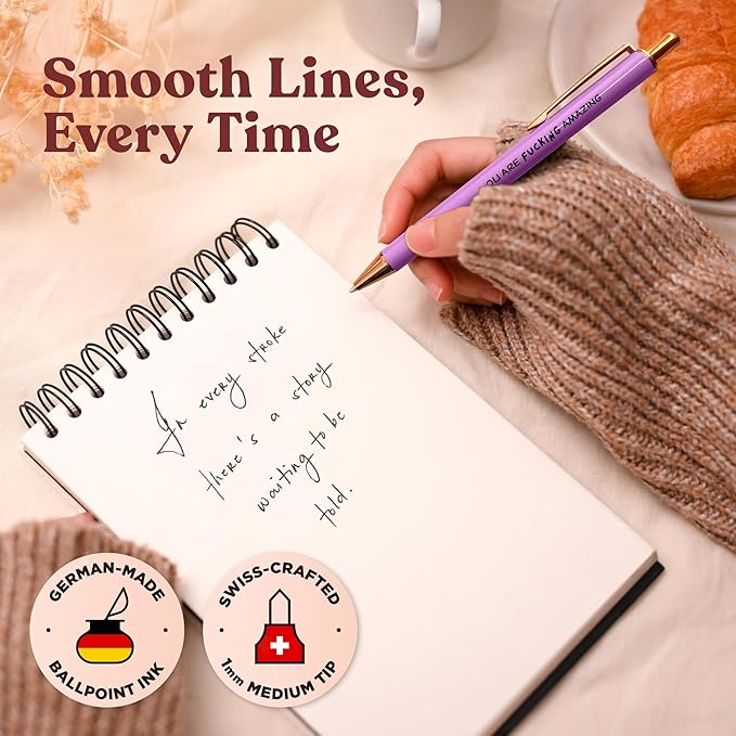 MESMOS Fucking Awesome Pen Set, Inappropriate Funny Gifts for Women and Friends. Fun and Motivational Office Pens for Coworkers, German-Made Ballpoint Ink