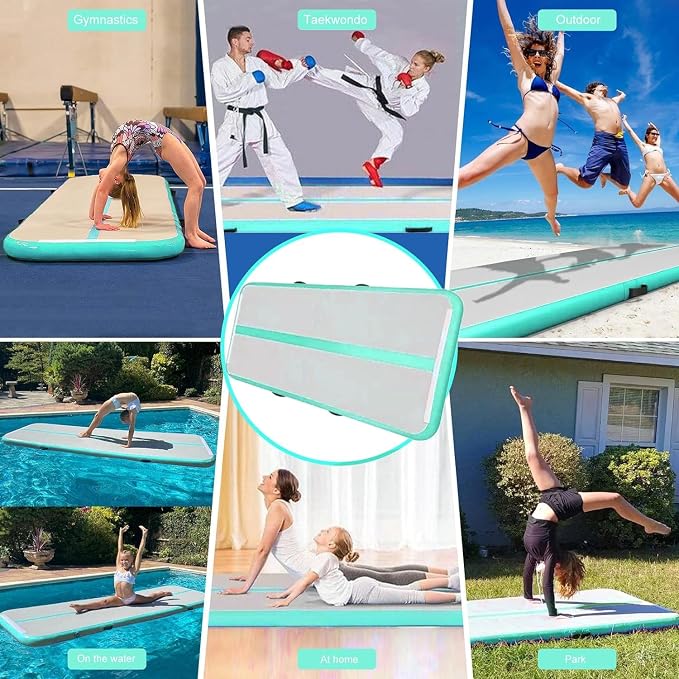 Inflatable Air Gymnastics Mat 10ft Training Mat 4 inches Thick Tumbling Track with Electric Pump for Gym/Home/Outdoor/Cheerleading/Yoga/Water