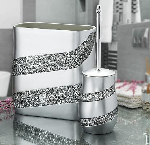 Creative Scents Silver Mosaic Bathroom Trash Can 2.11 Gal / 8L - Decorative Waste Basket for Bathroom - Durable Slim Small Garbage Can for Bathroom, Powder Room, Bedroom or Living Room Decor