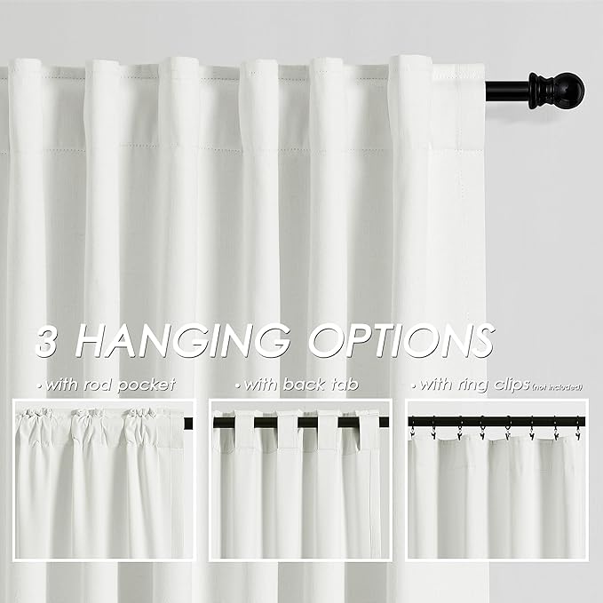 Nanspring Ivory Linen 100% Blackout Curtains 2 Panels Set Back Tab Rod Pocket Thermal Insulated Textured Black Out Curtains for Bedroom Living Room 52x98
