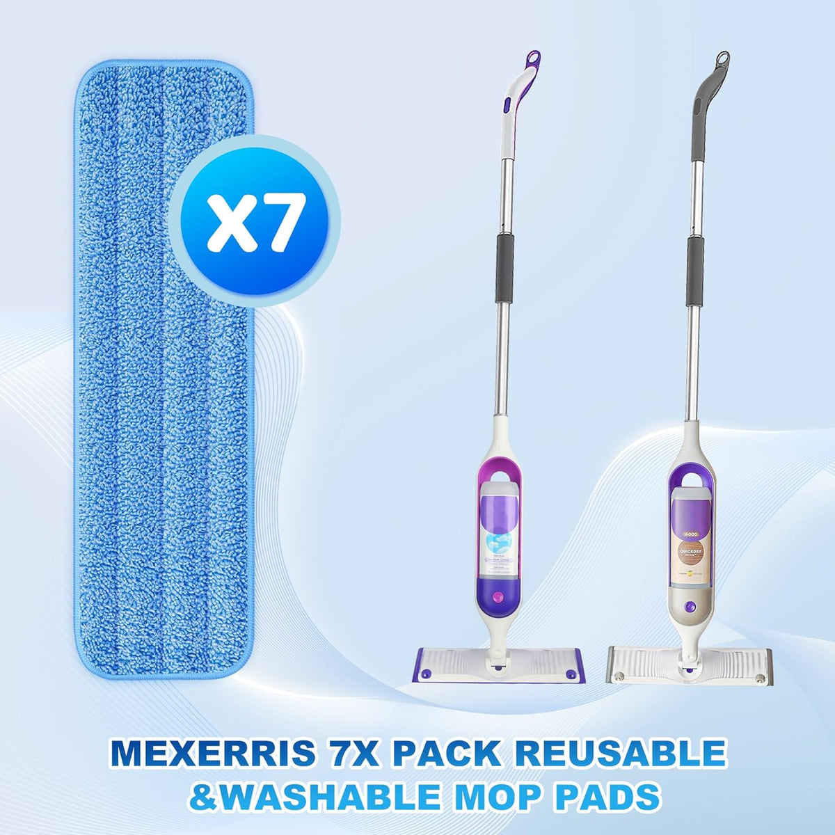 7 Count Reusable Mop Pads for Swiffer PowerMop -MEXERRIS Microfiber Wet Mops Refills PowerMop Pads Refills Machine Washable Hard Floor Mop Pads Replacement for 13''-15'' Spray Floor Mops