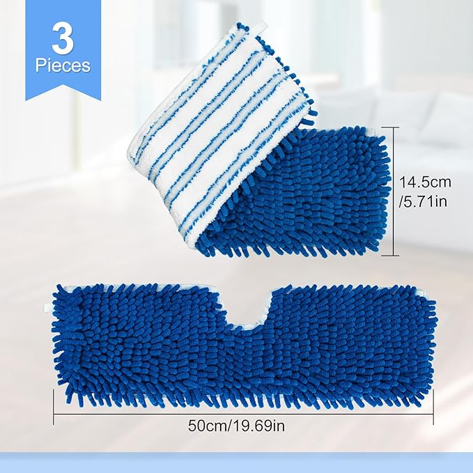 3 Pack Mop Heads Replacements for Ocedar Dual-Action Microfiber Flip Mop, Double Sided Mop Replace Head Mop Refills with Microfiber & Chenille for Dry Wet Use, Reusable, Machine Washable