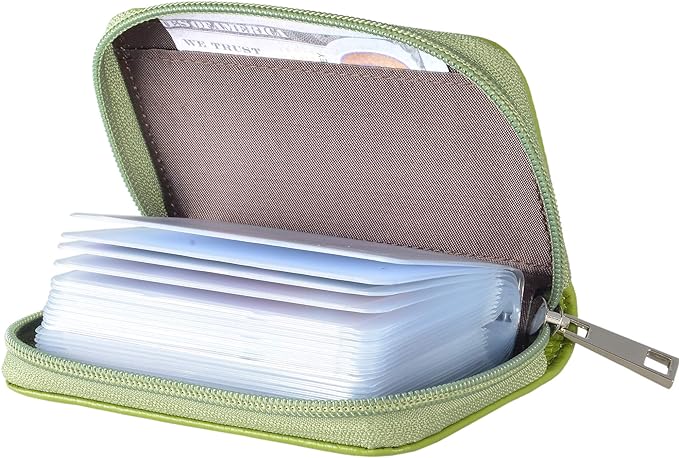 Easyoulife Genuine Leather Credit Card Holder Zipper Wallet With 26 Card Slots