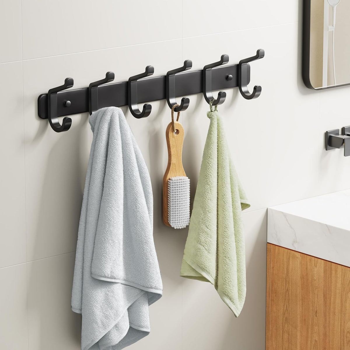 Coat Rack Wall Mounted Heavy-Duty: Metal Coat Hanger 6 Hooks for Hanging Hat, Clothes, Robe, Keys, Backpack, Bathroom Towels, Jacket, Purse - Closet, Door, Entryway, Mudroom (Black, 1 Pack)