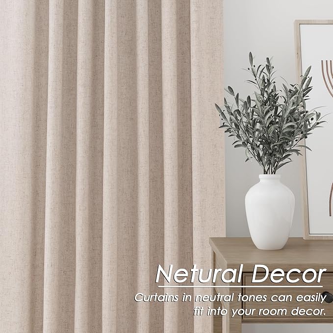 Oatmeal Linen Blackout Curtains 120 Inch Length 2 Panels Set Extra Long 10 Ft Back Tab Pocket Drapes Thermal Insulated Total Blocking Curtains for Dining Room Cottage High Window Curtain 52x120