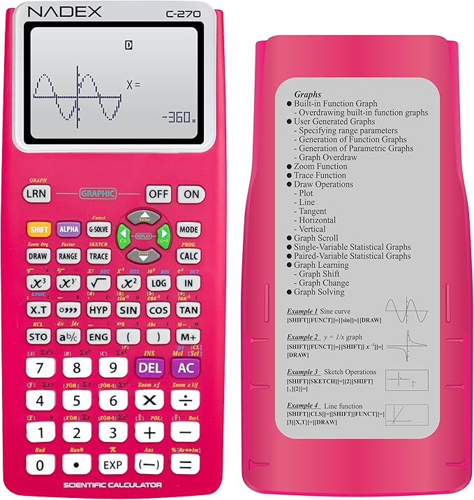 Scientific Calculator with Graph Functions for College and High School Students, Engineering, Advanced Mathematics, Calculus, Algebra, Geometery, Trigonometry, Statistics, Physics, Chemistry - Pink