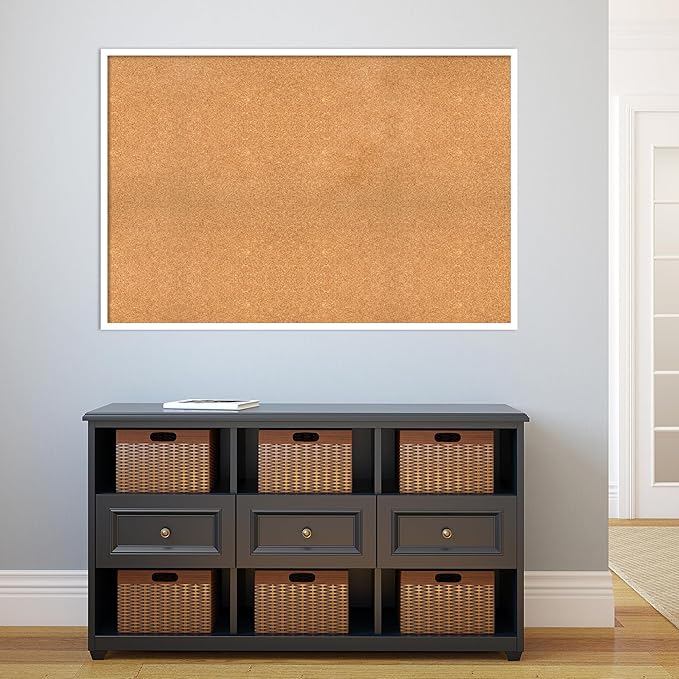Amanti Art Natural Cork Board for Wall, 33x49 Vision Board with White Frame, Oversize Corkboard Office Decor for Home Organization, Modern Corkboard Pinboard to Display Items for Home Organization in