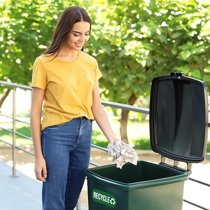 Recycle and Trash Magnets for Kitchen Cans and Recycling Bins, Dual Trash and Recycle Magnet for Garbage Can Logo Symbol, 2 Magnetic Sticker Adhesives, 6.5x3 Inch Design Home Outdoor Waste (Green)